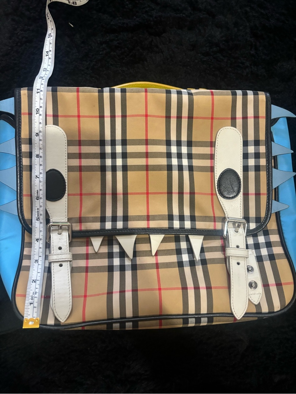 Burberry Beige Plaid Kids Messenger Bag with White Trim and Blue Sides